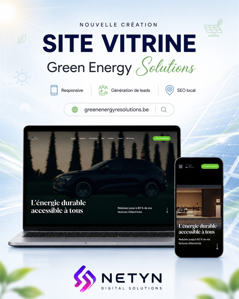 Présentation du site vitrine Green Energy Solutions sur ordinateur et mobile