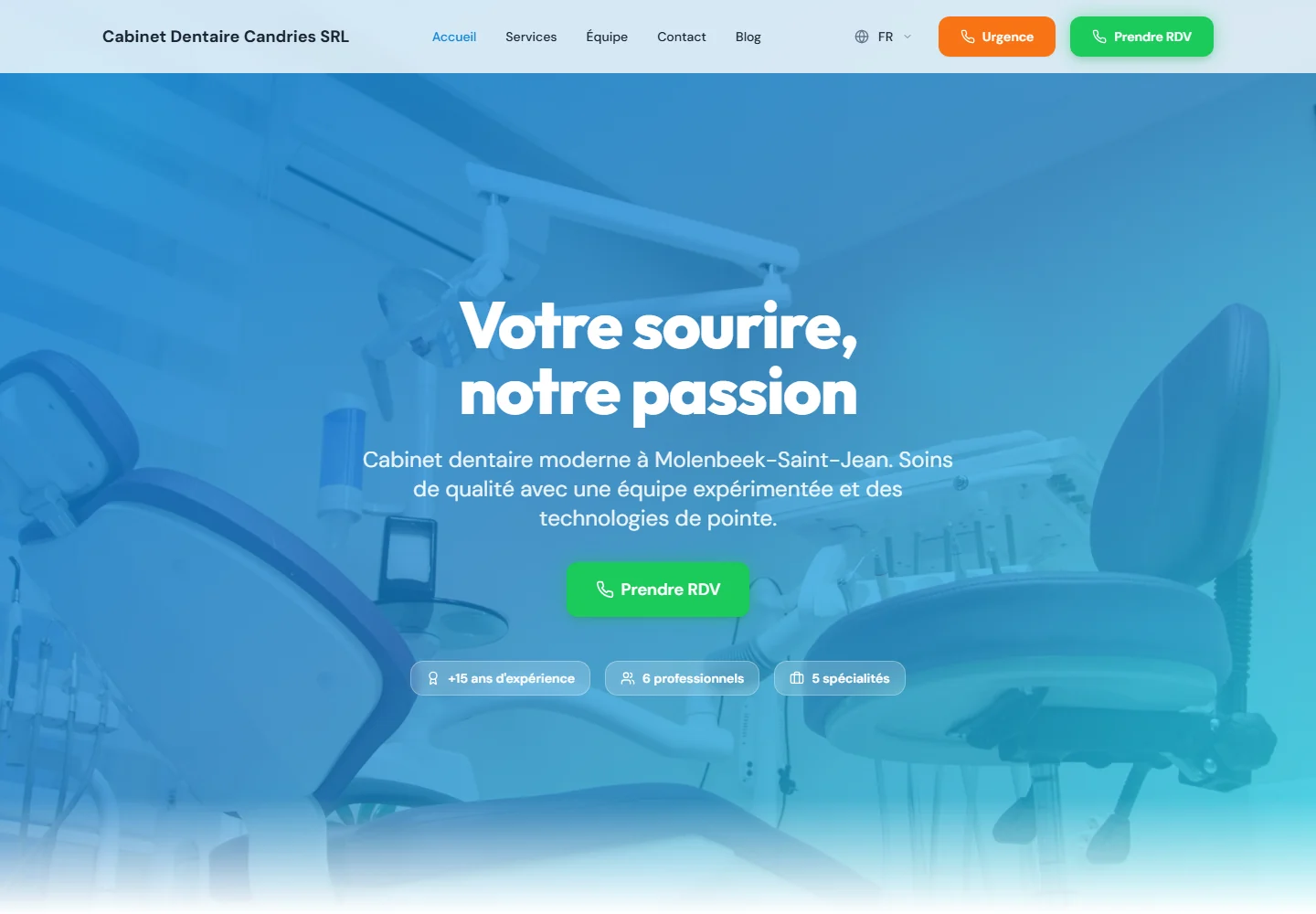 Capture réelle de la page d’accueil de Cabinet Dentaire Candries